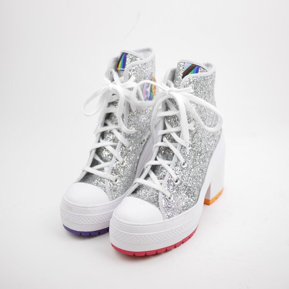 Converse All Stars Shoes - Converse All Star Women's 6 Silver Glitter Hi Top Sneakers Platform Shoes PRIDE